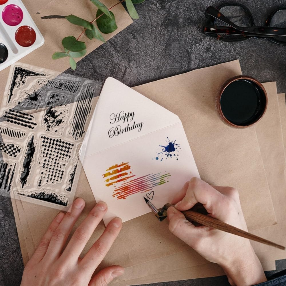 Artwork Craft - แสตมป์ลายวินเทจกรันจ์แบบใสสำหรับงานสแครปบุ๊ค ลายพื้นหลังเปียกน้ำ แสตมป์ย้อนยุคสำหรับทำการ์ด งาน DIY และจดบันทึก