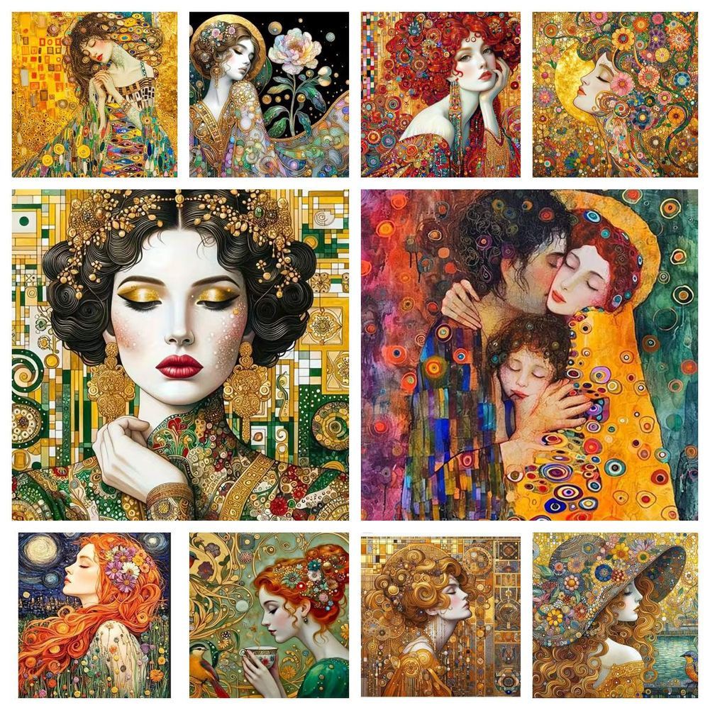 Queen Art Craft - งานฝีมือเพชรประดับภาพวาดเพชร ภาพเหมือนหญิงเทพเจ้าหญิงผู้สง่างาม สไตล์อาร์ตนูโว โดยกุสตาฟ คลิมท์