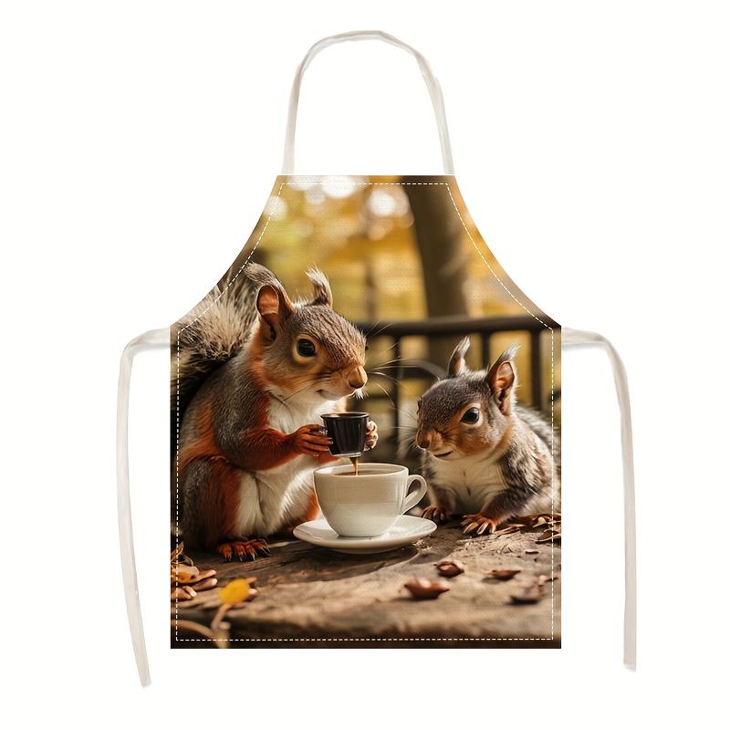 Art Craft Gift Ideas - ผ้ากันเปื้อนลินินลายกระรอกและกาแฟ สำหรับทำครัว อบขนม ทำสวน งานฝีมือ ศิลปะ