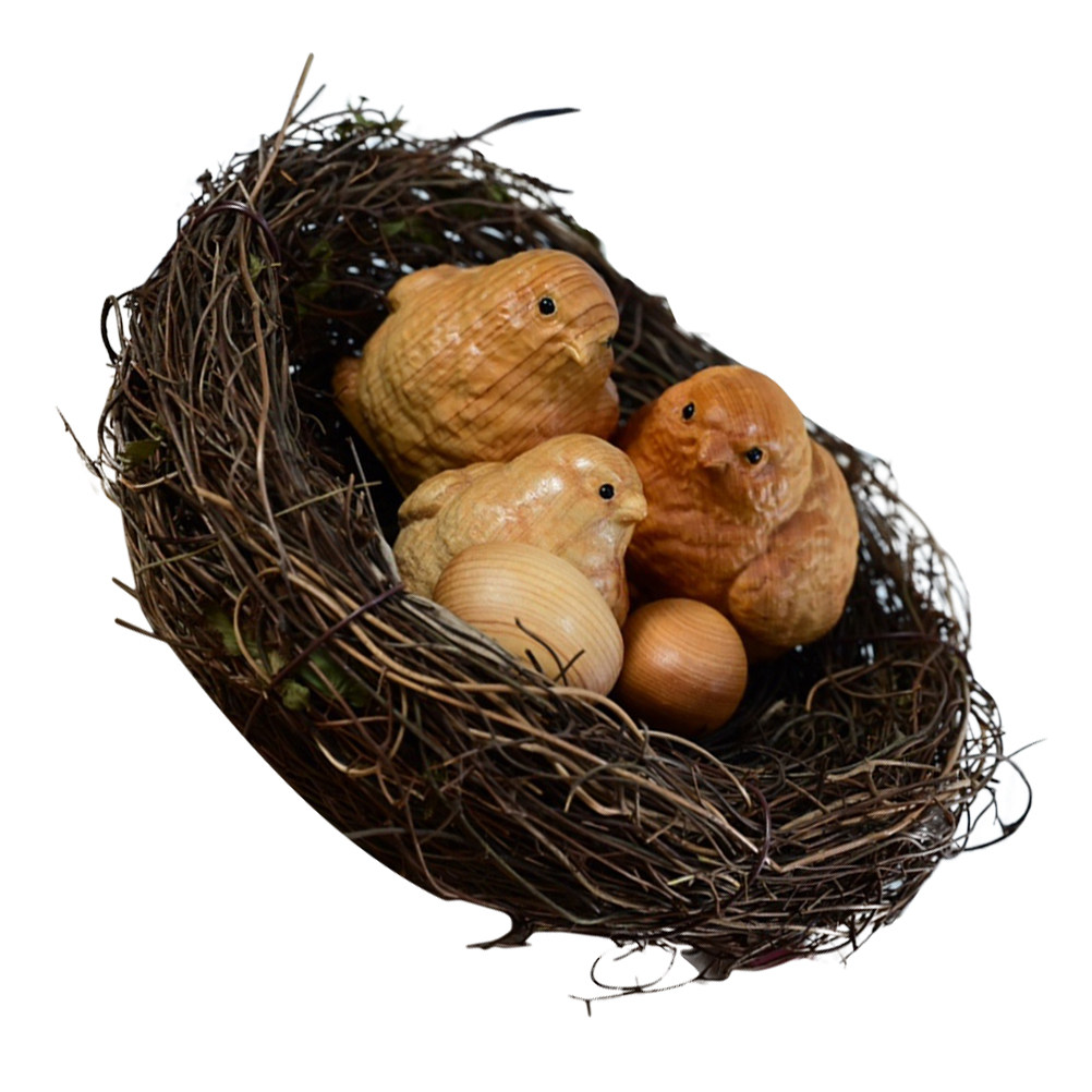 Art Craft Gift Ideas - ชุดงานประติมากรรมลูกไก่ขนาดเล็ก 1 ชุด ตกแต่งรังด้วยไม้ธรรมชาติ งานฝีมือศิลปะรูปสัตว์ สำหรับตกแต่งห้องนั่งเล่น