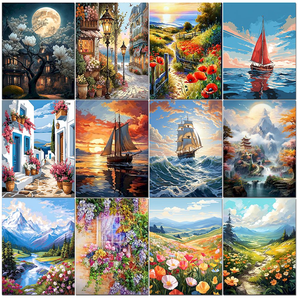 Art And Craft Numbers - ชุดสีอะคริลิครูปภาพเขียนสีน้ำมันโดยตัวเลขือ DIY ภาพทิวทัศน์ธรรมชาติด้วยตัวเลขสำหรับเป็นของขวัญตกแต่งบ้าน